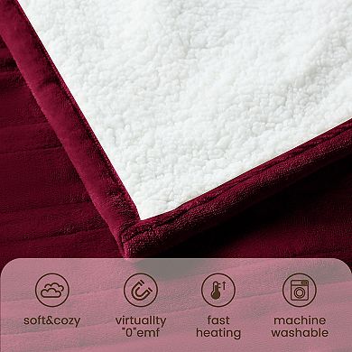 Reversible Flannel & Sherpa Heated Electric Bed Blanket Supersoft and Cozy