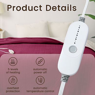 Reversible Flannel & Sherpa Heated Electric Bed Blanket Supersoft and Cozy