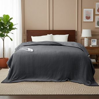 Reversible Flannel & Sherpa Heated Electric Bed Blanket Supersoft and Cozy