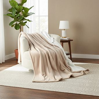 Reversible Flannel & Sherpa Heated Electric Bed Blanket Supersoft and Cozy