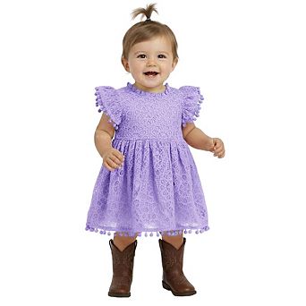 2Bunnies Baby & Toddler Girls’ Vintage Lace Pom Pom Trim Flutter Sleeve Party Dress