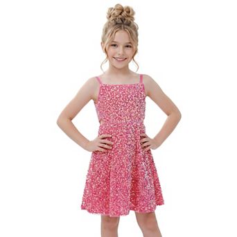 2Bunnies Tween & Teen Girls' Side Cut Out Pink Velvet Sequin Dress