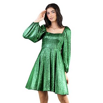 Artyska Women’s Glitter Short Puff Sleeves Square Neck Party Dress