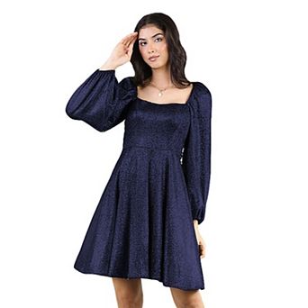 Artyska Women’s Glitter Short Puff Sleeves Square Neck Party Dress