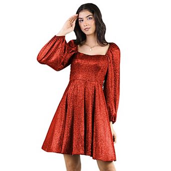 Artyska Women’s Glitter Short Puff Sleeves Square Neck Party Dress