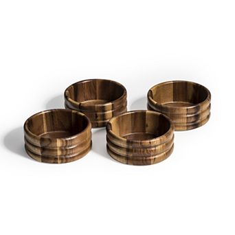 Acacia Wood Ribbed Individual Salad Bowl set of 4