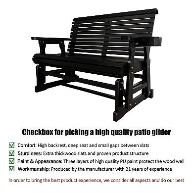 2 Seater 4 Ft Wooden Patio Glider with HighRoll Back and Deep Contoured Seat