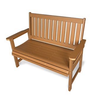 2-Seat Teak Tone HIPS All-Weather Bench Poly Lumber Outdoor Bench for Patio, Porch, Garden and Park