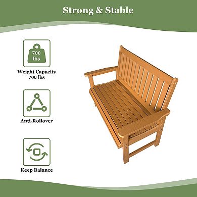 2-Seat Teak Tone HIPS All-Weather Bench Poly Lumber Outdoor Bench for Patio, Porch, Garden and Park