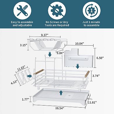 White Double-Layer Kitchen Countertop Large-Capacity Drain Rack with Knife Storage Compartment