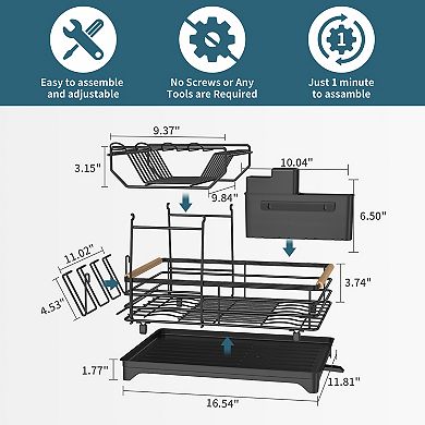 Black Double-Layer Kitchen Countertop Large-Capacity Drain Rack with Knife Storage Compartment