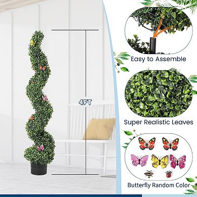 4 FT Artificial Boxwood Spiral Topiary Trees