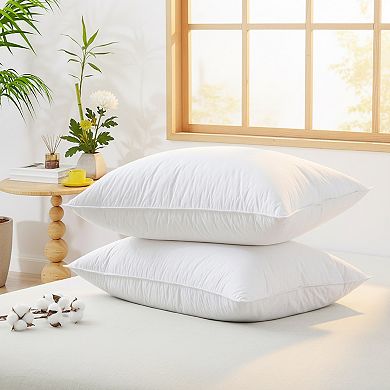 Unikome 50% Goose Down Around Pillows Set of 2 300TC 100% Cotton Bed Pillow