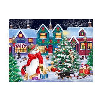 Trademark Fine Art Snowman & Dogs Christmas Street Canvas Wall Art