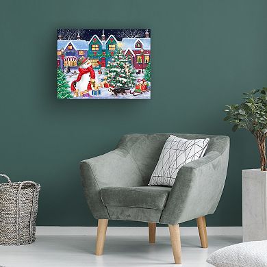 Trademark Fine Art Snowman & Dogs Christmas Street Canvas Wall Art