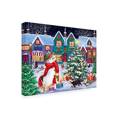 Trademark Fine Art Snowman & Dogs Christmas Street Canvas Wall Art