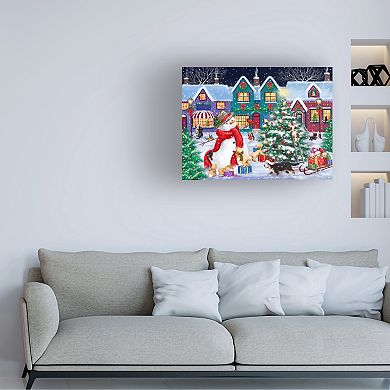 Trademark Fine Art Snowman & Dogs Christmas Street Canvas Wall Art