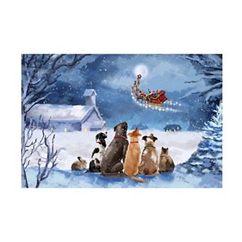 Trademark Fine Art Canvas Art Pets Watching Santa Wall Decor