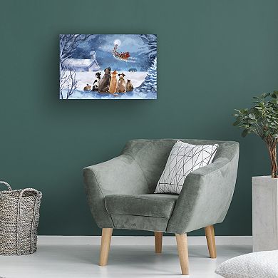 Trademark Fine Art Canvas Art Pets Watching Santa Wall Decor