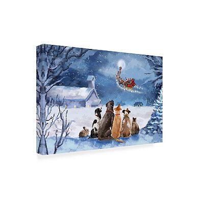 Trademark Fine Art Canvas Art Pets Watching Santa Wall Decor