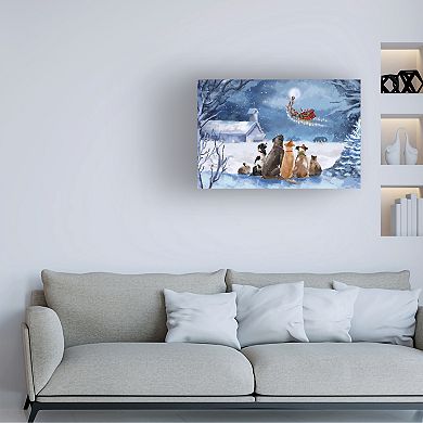 Trademark Fine Art Canvas Art Pets Watching Santa Wall Decor