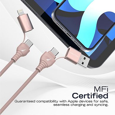 Nautica CB405 4-in-1 100W PD Braided Fast Charging & Data Cable for iPhone, Samsung, Laptop & More