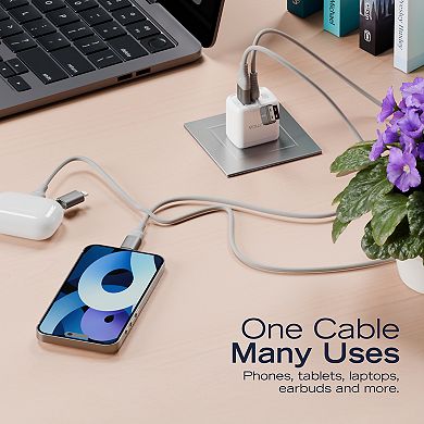 Nautica CB405 4-in-1 100W PD Braided Fast Charging & Data Cable for iPhone, Samsung, Laptop & More