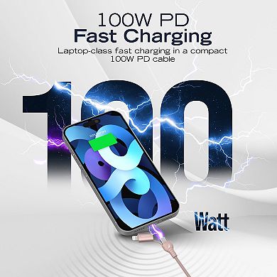 Nautica CB405 4-in-1 100W PD Braided Fast Charging & Data Cable for iPhone, Samsung, Laptop & More