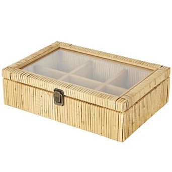 Stella & Eve Rattan 6-Slot Decorative Jewelry Box with Tempered Glass Top
