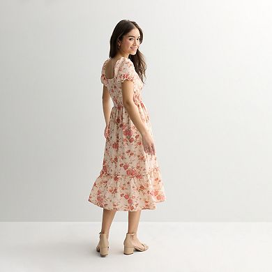 Juniors' Rewind Puff Sleeve Midi Dress