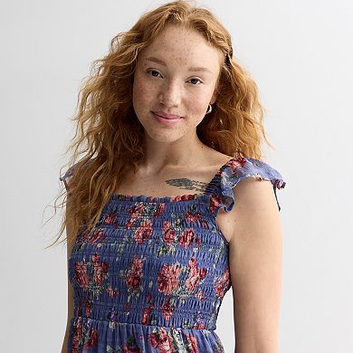Juniors' Rewind Flutter Strap Smocked Skater Dress