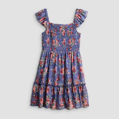 Juniors' Rewind Flutter Strap Smocked Skater Dress
