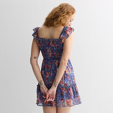 Juniors' Rewind Flutter Strap Smocked Skater Dress