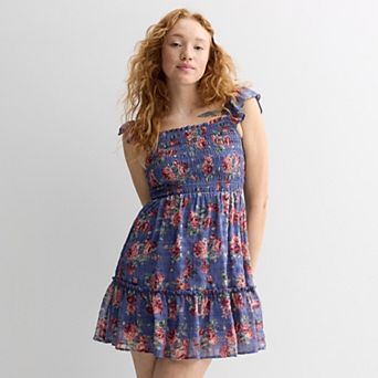Juniors' Rewind Flutter Strap Smocked Skater Dress