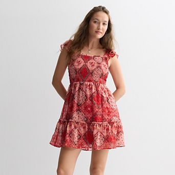Juniors' Rewind Flutter Strap Smocked Skater Dress