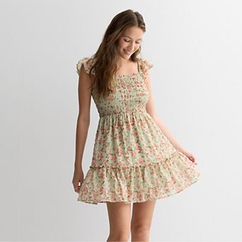 Juniors' Rewind Flutter Strap Smocked Skater Dress
