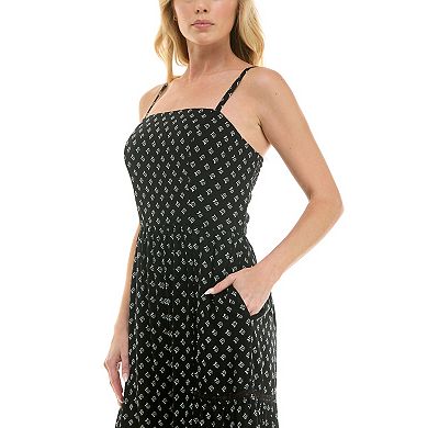 Juniors' Lily Rose Smocked Crochet Detail Wide Leg Jumpsuit