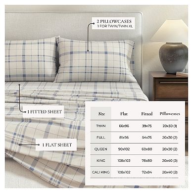 Turkish Cotton Plaid Flannel Sheet Set with Pillowcases
