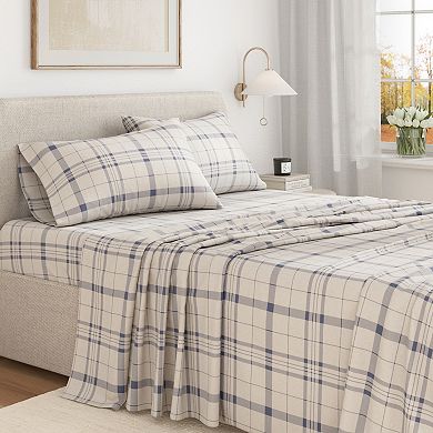 Turkish Cotton Plaid Flannel Sheet Set with Pillowcases