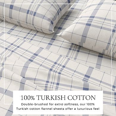 Turkish Cotton Plaid Flannel Sheet Set with Pillowcases