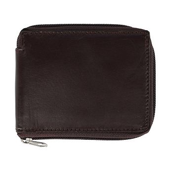 CTM Leather Zip-Around Bifold Wallet with Coin Pocket