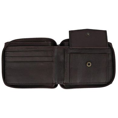 CTM Leather Zip-Around Bifold Wallet with Coin Pocket