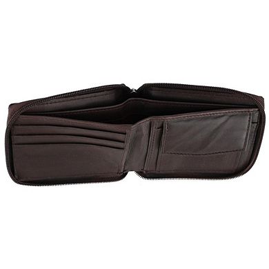 CTM Leather Zip-Around Bifold Wallet with Coin Pocket