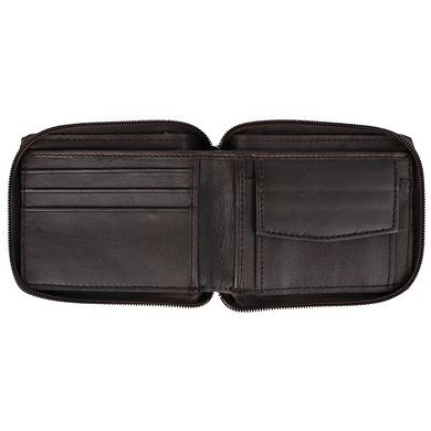 CTM Leather Zip-Around Bifold Wallet with Coin Pocket