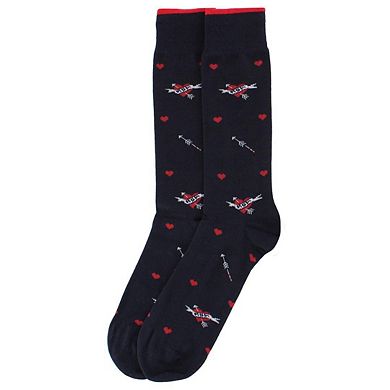 CTM Men's Heart Tattoo Novelty Crew Cotton Blend Socks (1 Pair)