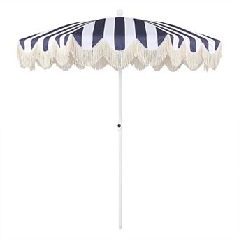 Mariner 6.5 ft. Classic Cottage Fringe Beach Umbrella with Tilt, Vent, UV Protection & Carry Bag