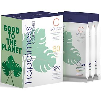 Happimess 13.2-Gal Compostable Drawstring Trash Bags, Green, 60-Count