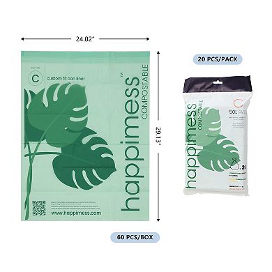 Happimess 13.2-Gal Compostable Drawstring Trash Bags, Green, 60-Count