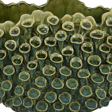 Nina Decorative Bowl, Textured Green Ceramic, Abstract Coral 14 Inch