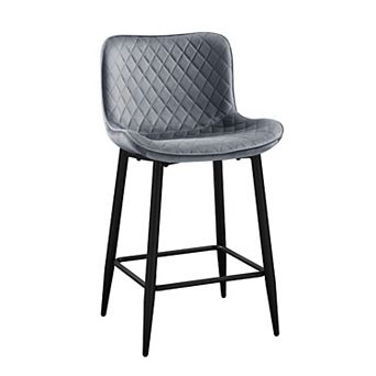 Aniya Counter Stool Chair Set of 2, Black Metal Leg, Dark Gray Velvet